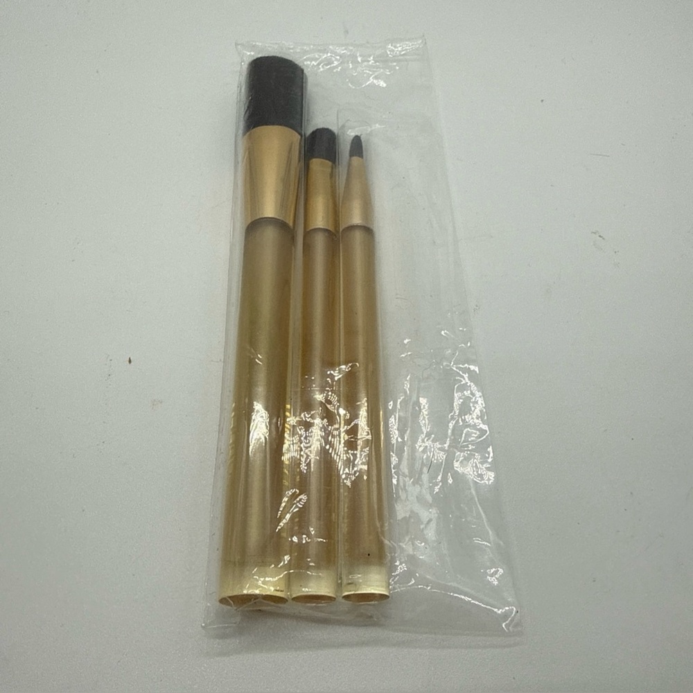 Vintage Lot of 3 Estee Lauder Makeup Brushes Eye Face Cheek Translucent Gold